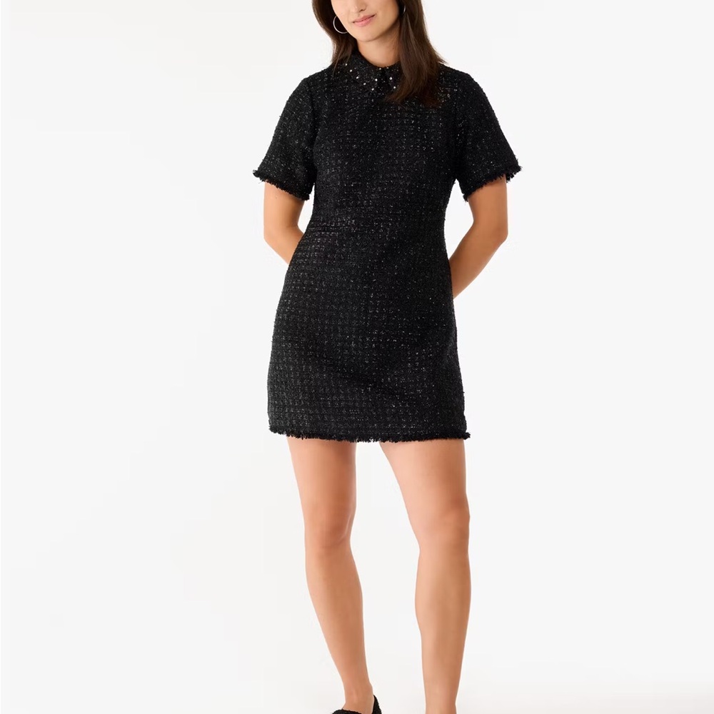 Kate Spade Black Embellished Collar Holiday Tweed Dress